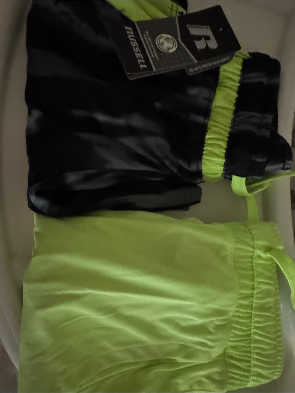 Russell Athletic Black and Lime Green Women's Athletic Shorts